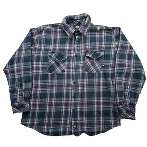 Vintage Dickies Flannel Button Up Plaid Blue Long Sleeve Shirt Mens Large Pocket
